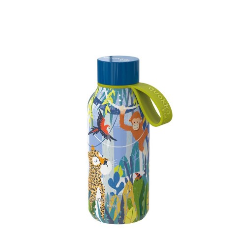 ND38_40145 Quokka Solid Kids with strap - Butelka termiczna ze stali nierdzewnej 330 ml z paskiem (Jungle)