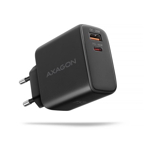 AXAGON AXAGON GaN wallcharger 2x port (USB-A + USB-C), PD3.0/PPS/QC4+/SFC2.0/AFC/SCP/FCP/Apple, 45W | ACU-PQ45