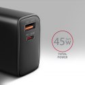 AXAGON AXAGON GaN wallcharger 2x port (USB-A + USB-C), PD3.0/PPS/QC4+/SFC2.0/AFC/SCP/FCP/Apple, 45W | ACU-PQ45