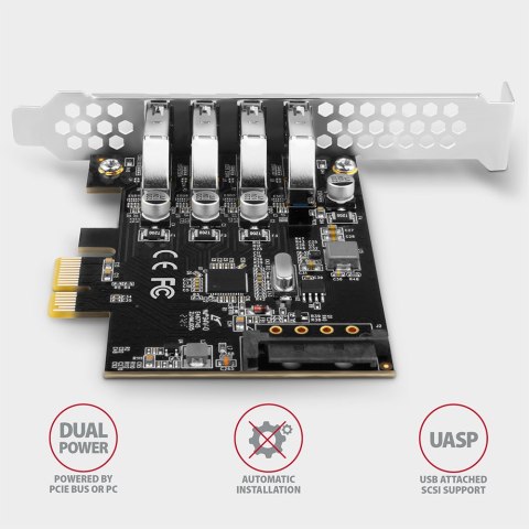 AXAGON AXAGON PCI-Express card with four external USB 3.2 Gen1 ports with dual power | PCEU-43RS