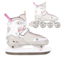 NH18188A 2w1 SZARO-RÓŻOWE ROZM.M(34-38) ŁYŻWOROLKI Z WYM. PŁ. HOKEJOWĄ NILS EXTREME