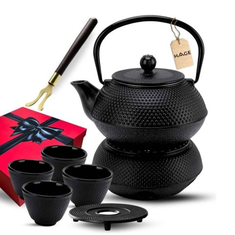 ZAPARZACZ ŻELIWNY DZBANEK CZARNY 900ml Z PODGRZEWACZEM i FILIŻANKAMI PREZENT