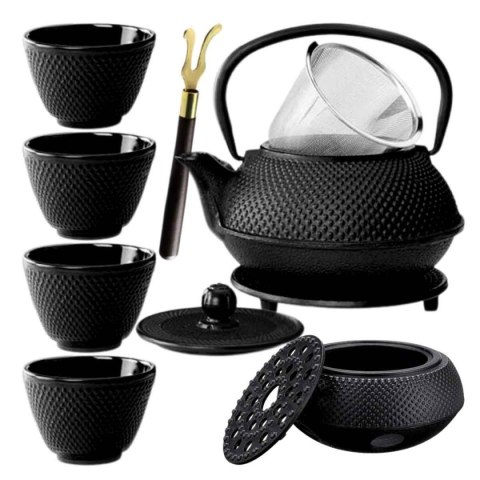 ZAPARZACZ ŻELIWNY DZBANEK CZARNY 900ml Z PODGRZEWACZEM i FILIŻANKAMI PREZENT