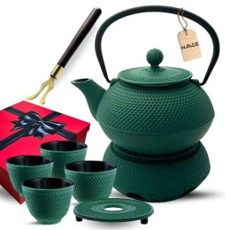 ZAPARZACZ ŻELIWNY DZBANEK ZIELONY 900ml Z PODGRZEWACZEM i FILIŻANKAMI PREZENT