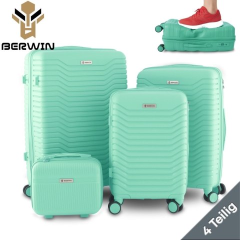 Zestaw 4 walizek podróżnych z beautycase - twarda skorupa, kółka 360°, TSA