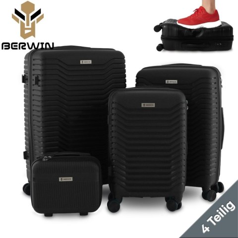 Zestaw 4 walizek podróżnych z beautycase - twarda skorupa, kółka 360°, TSA