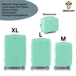 Zestaw 4 walizek podróżnych z beautycase - twarda skorupa, kółka 360°, zamek TSA