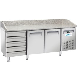Stół chłodniczy do pizzy z granitowym blatem rantem 2 komory 6 szuflad 362 l 210 W