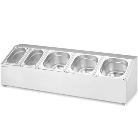 Stojak ekspozytor stalowy na pojemniki gastronomiczne 3x GN 1/6 2x GN 1/9