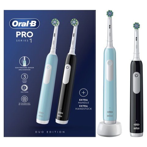 Szczoteczka elektryczna Oral-B Pro 1 PRO1CRSDUO Dorosły Obrotowo-pulsacyjna szczoteczka do zębów Czarny, Turkusowy, Biały