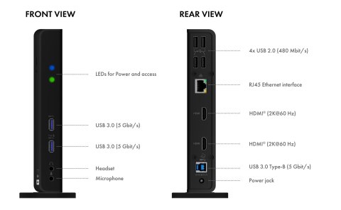 ICY BOX IB-DK2251AC Przewodowa USB 3.2 Gen 2 (3.1 Gen 2) Type-A Czarny
