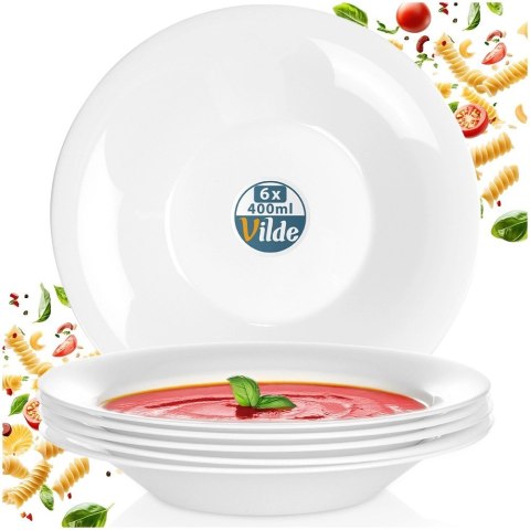 Talerze Obiadowe Głębokie Szkło Białe 400 ml 6 szt. VILDE 21,5 cm