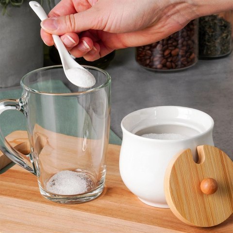 Cukierniczka Ceramiczna VILDE 250 ml Biała 9 x 9 cm z Pokrywką i Łyżeczką