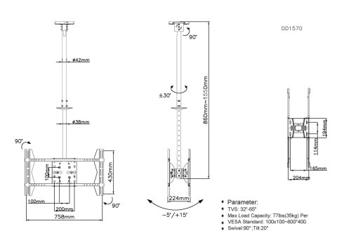 Uchwyt na TV 39"-75"/40kg 2TFT 2Gelenke Neigung sw