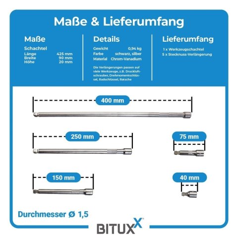 Komplet przedłużek do kluczy nasadowych 3/8 cala - 5 elementów w pudełku