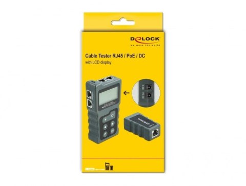 Tester kabli LCD Delock RJ45 / PoE / DC - zestaw do testowania sieci