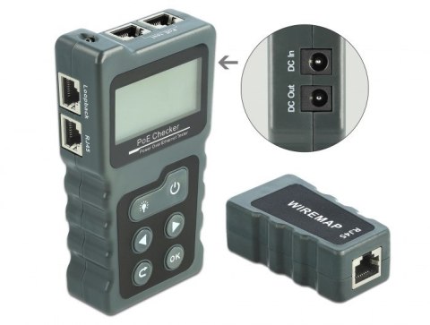 Tester kabli LCD Delock RJ45 / PoE / DC - zestaw do testowania sieci