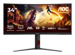 Monitor AOC CU34G4Z 34-calowy, Szybkie VA, WQHD 21:9, 240 Hz, 1 ms, 3440 x 1440 pikseli, 450 cd/m2, ilość portów HDMI: 2, kolor 