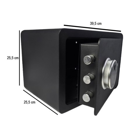 Czarny sejf biurowy domowy na kod i na klucz elektroniczny na odcisk palca