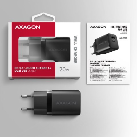 AXAGON AXAGON Wallcharger 2x port (USB-A + USB-C), 20W | ACU-PQ20