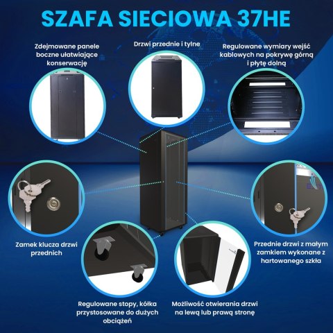 Extralink Szafa rack 37U 600x600 Czarna stojąca