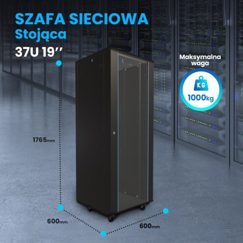 Extralink Szafa rack 37U 600x600 Czarna stojąca