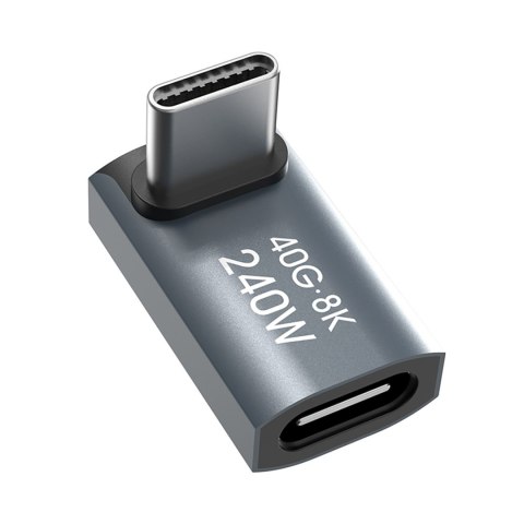 Adapter przejściówka kątowa USB-C 40Gb/s 240W 8K OTG - szara