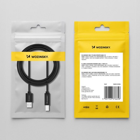 Kabel przewód do drukarki skanera USB-B - USB-A 480Mb/s 2m - czarny