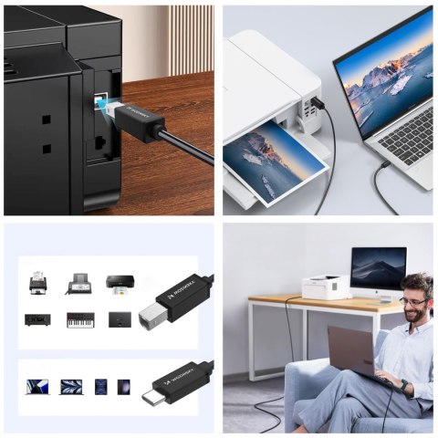 Kabel przewód do drukarki skanera USB-B - USB-C 1m - czarny