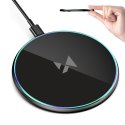 Ładowarka indukcyjna bezprzewodowa Qi z kablem USB-C 15W - czarny