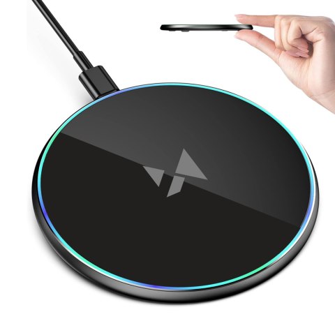 Ładowarka indukcyjna bezprzewodowa Qi z kablem USB-C 15W - czarny