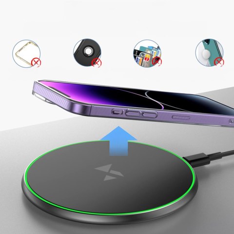 Ładowarka indukcyjna bezprzewodowa Qi z kablem USB-C 15W - czarny