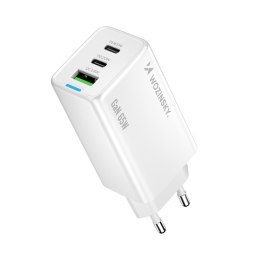 Ładowarka sieciowa GaN USB-A USB-C z kablem USB-C 65W - biała