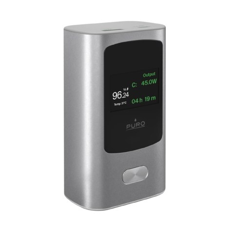 Powerbank 10000mAh z wyświetlaczem USB-A USB-C 45W - szary