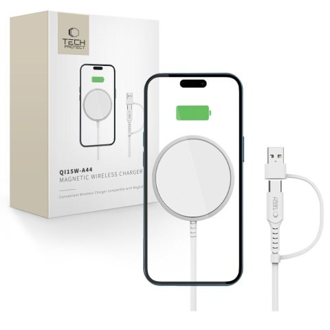 Ładowarka bezprzewodowa magnetyczna do smartfona QI15W-A44 MagSafe - biała