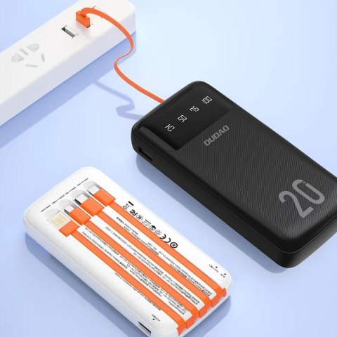 Powerbank K6Pro+ 20000mAh z wbudowanymi kablami USB-C microUSB iPhone Lightning - czarny