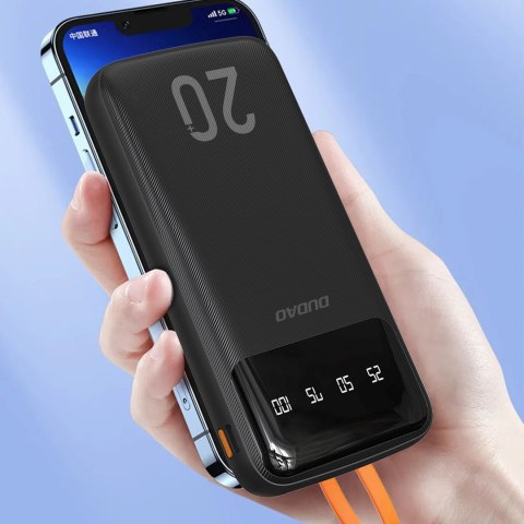 Powerbank K6Pro+ 20000mAh z wbudowanymi kablami USB-C microUSB iPhone Lightning - czarny