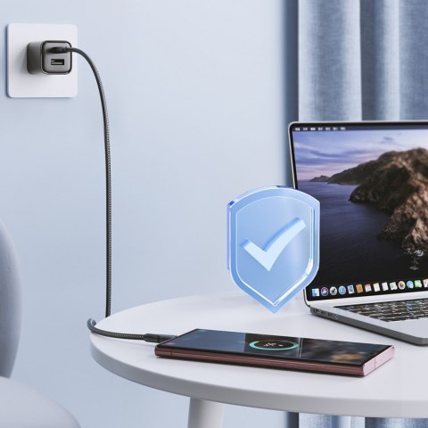 Kabel przewód w oplocie USB-C 60W 0.25m - czarny