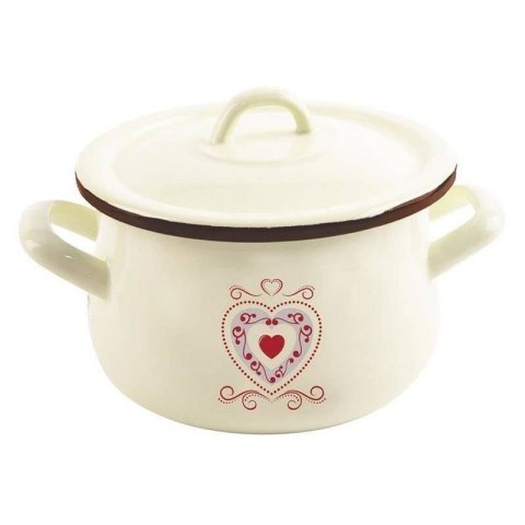 Garnek Emaliowany 2,3 L ORION TONCA Kremowy 16 cm z Pokrywką Indukcja