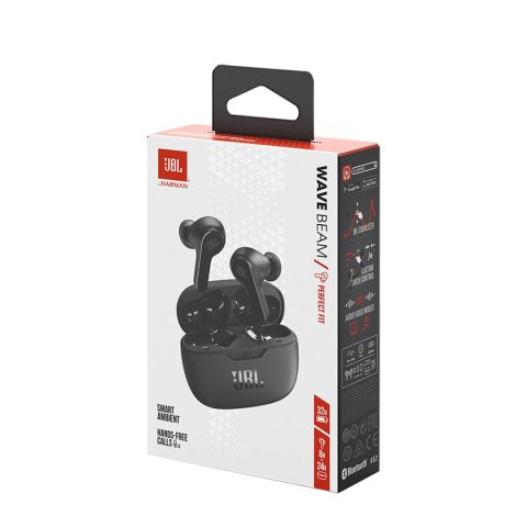 Słuchawki bezprzewodowe dokanałowe JBL Wave Beam Bluetooth 5.2 IP54 IPX2 - czarne