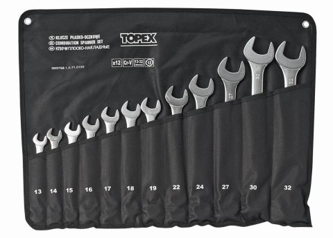 TOPEX KOMPLET KLUCZY PŁASKO-OCZKOWYCH 12-SZTUKOWY 13-32MM PREMIUM
