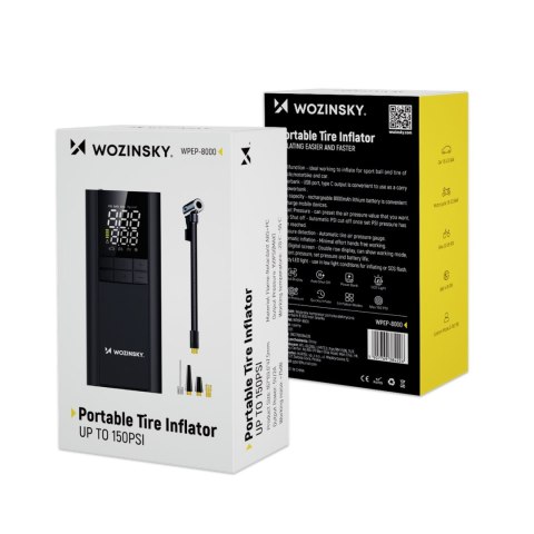 Kompresor pompka elektryczna powerbank latarka 150 PSI 8000mAh - czarny