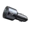 Ładowarka samochodowa USB-A USB-C z kablem 145W - ciemnoszara