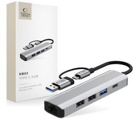Adapter HUB 5w1 USB-C USB-A Ethernet RJ45 - szary