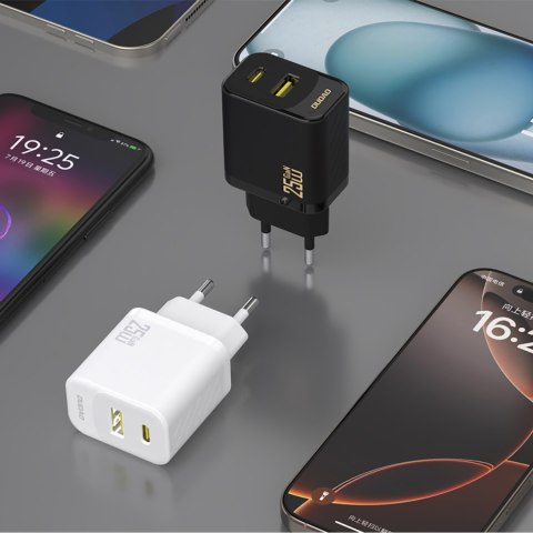 Ładowarka sieciowa USB-A USB-C z kablem USB-C GaN PD QC 25W - czarna