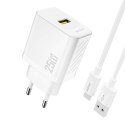Ładowarka sieciowa USB-A z kablem USB-A - USB-C GaN 25W - biała