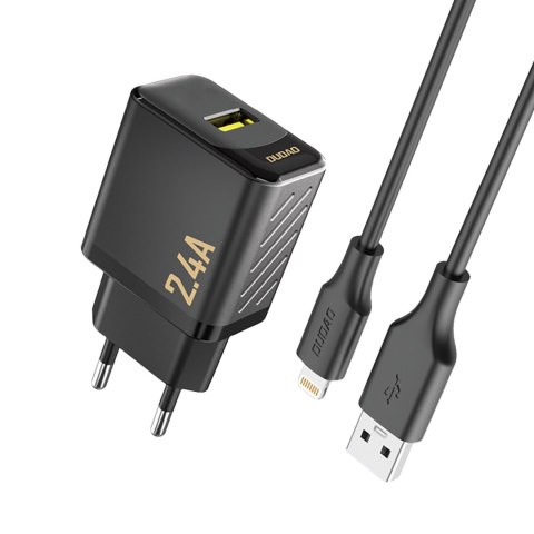 Ładowarka sieciowa USB-A z kablem USB-A - iPhone Lightning 2.4A GaN EU - czarna