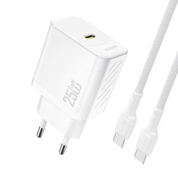 Ładowarka sieciowa USB-C z kablem USB-C GaN PD 25W - biała