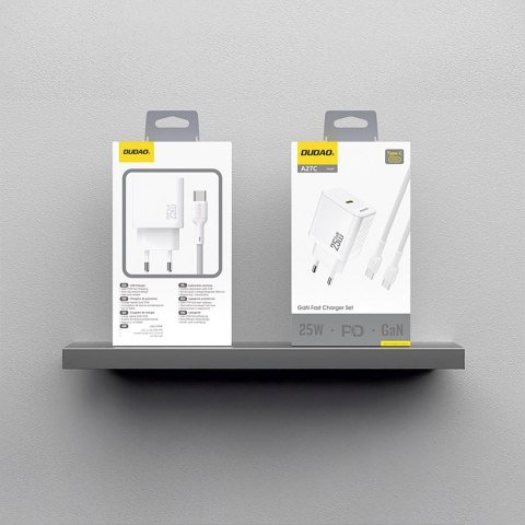 Ładowarka sieciowa USB-C z kablem USB-C GaN PD 25W - biała
