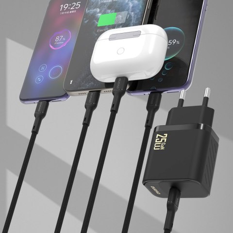 Ładowarka sieciowa USB-C z kablem USB-C GaN PD 25W - czarna